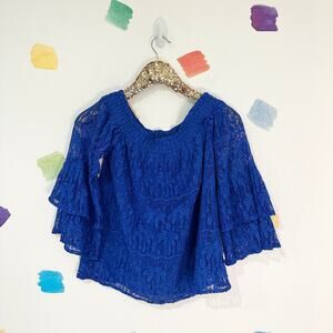 S Lilly Pulitzer Off the Shoulder Blue Lace Blouse